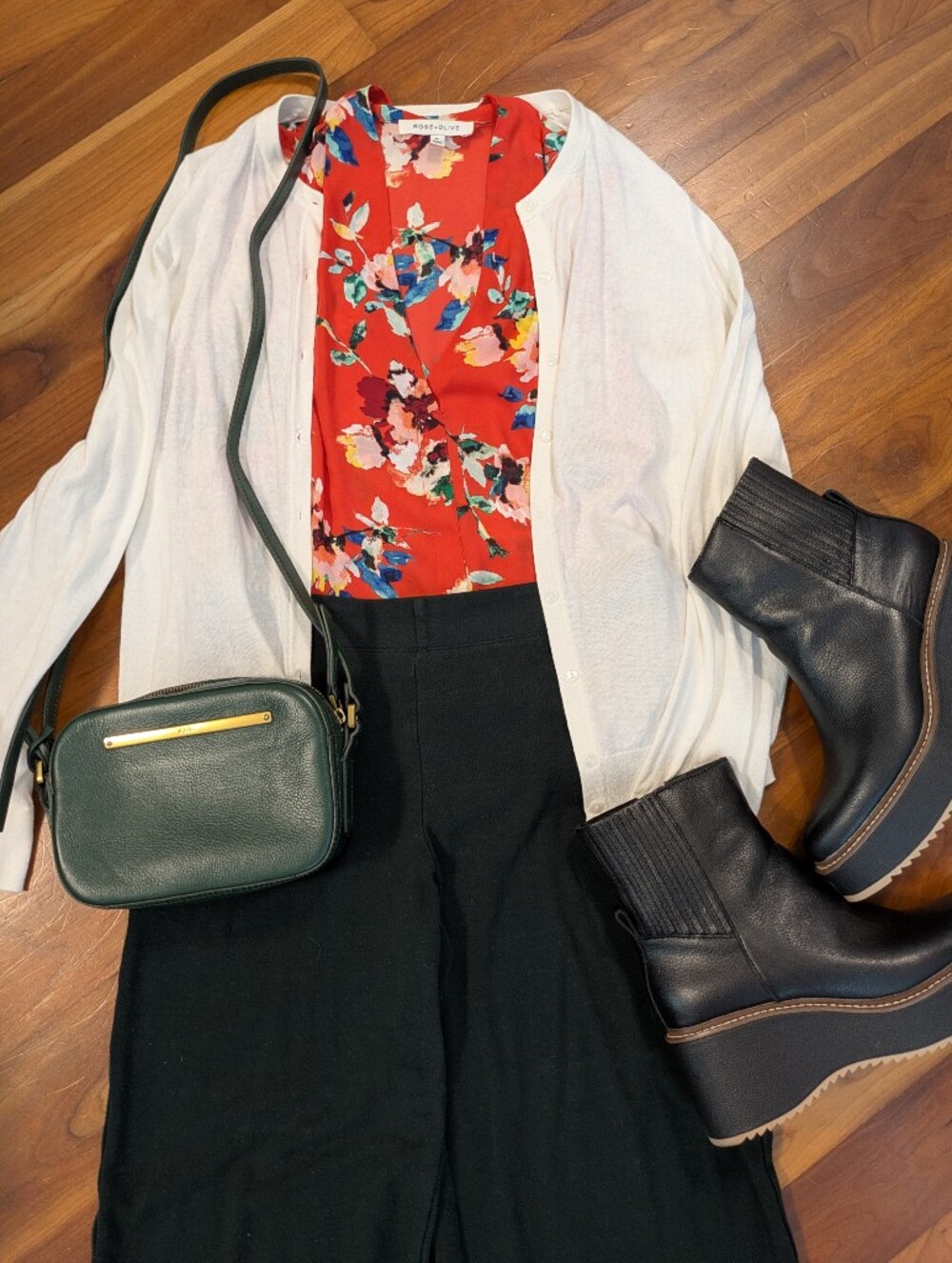 Rose & Olive Red V-neck Blouse With Floral Print
